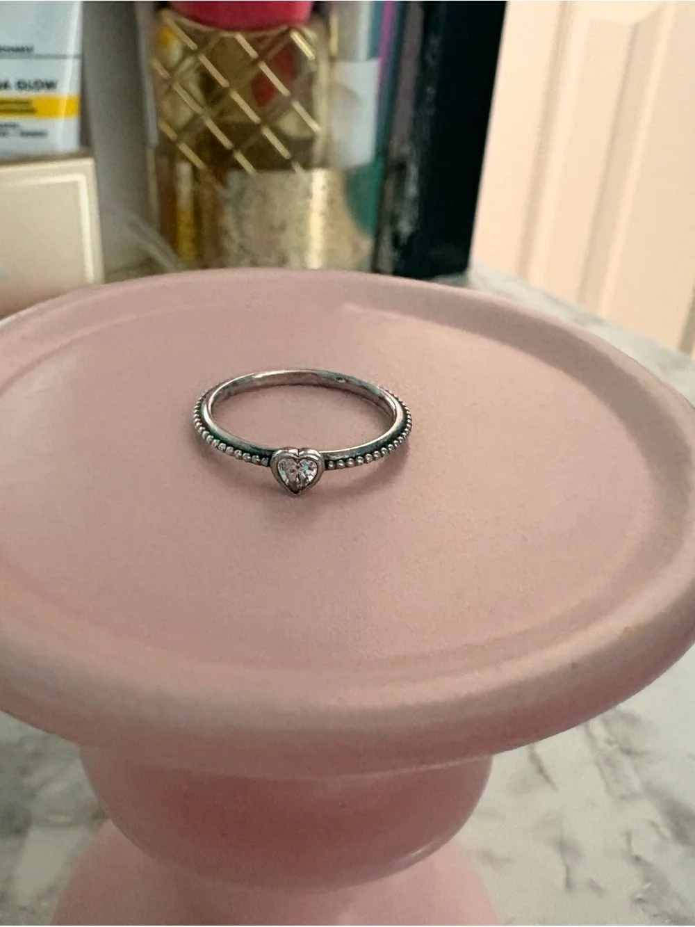 Pandora Silver Heart Ring with Clear (White) Stone